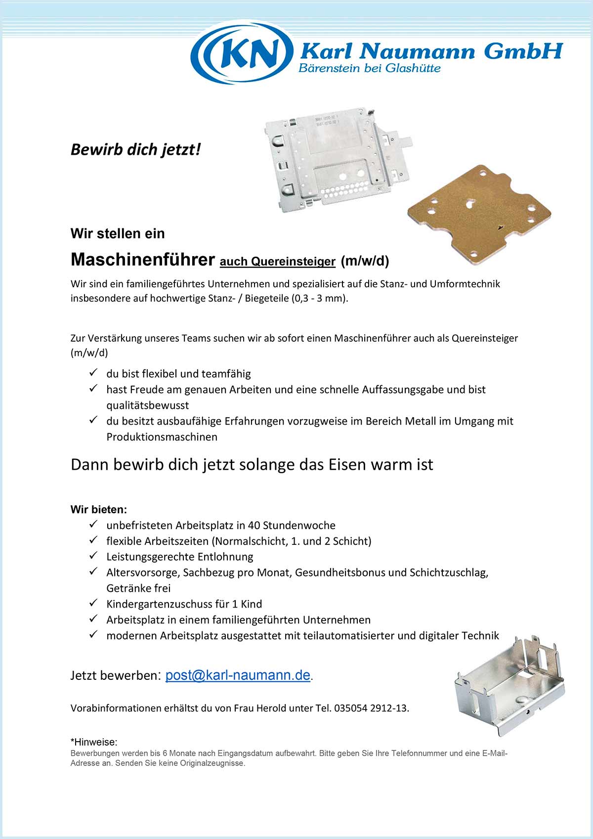 Freie Stellen bei der Karl Naumann GmbH