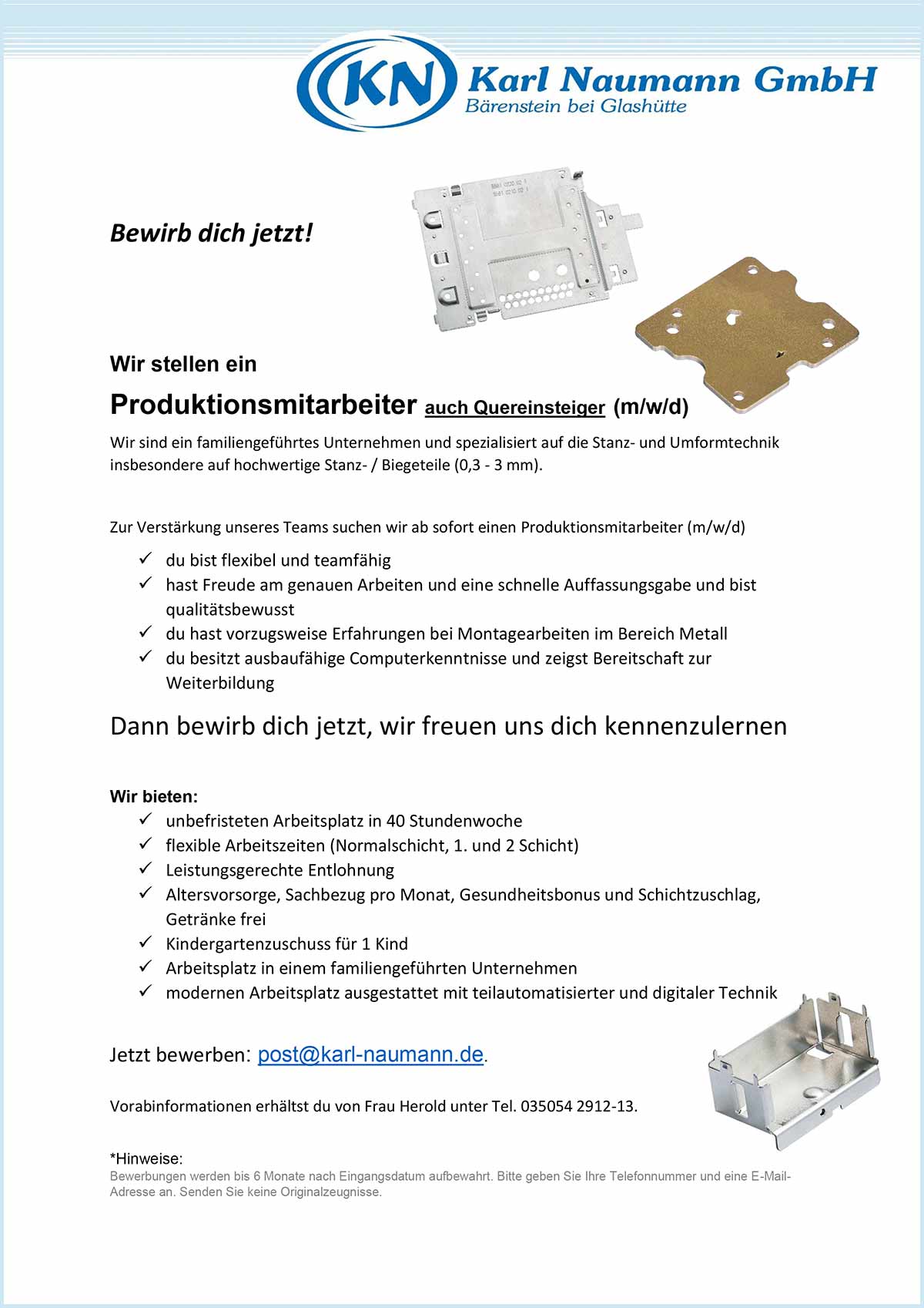 Freie Stellen bei der Karl Naumann GmbH